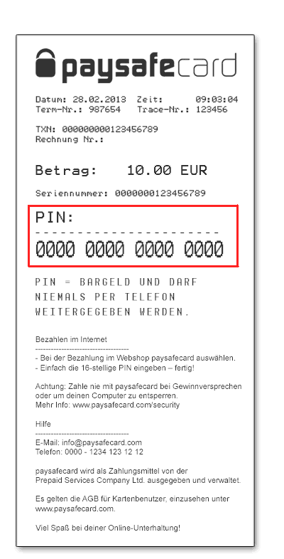 sample paysafecard ticket or voucher